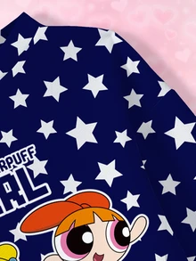 THE POWERPUFF GIRLS X SHEIN 女童五角星印花長袖運動衫與長褲休閒套裝 - 白色 - 查看 5