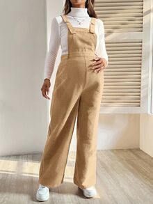 SHEIN 孕婦粉色燈芯絨紋理休閒連身褲 秋季孕婦裝 秋季孕婦吊帶褲 孕婦連身褲 女款孕婦衣 - 駝色 - 查看 6