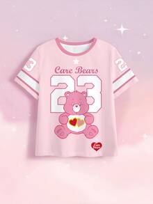 SHEIN X Care Bears 青少年女孩字母卡通印花圓領短袖T恤 - 白色 - 查看 7