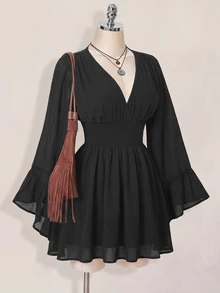 SHEIN ICON 女款度假風抓皺洋裝 - 深灰色 - 查看 5