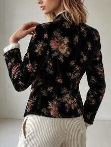 Linavere Áo blazer nhung hoa vintage nữ xuân/thu, áo khoác ngắn phong cách cung đình nút vàng, thanh lịch cho đi làm hàng ngày, hẹn hò và tiệc tùng - Nhiều màu - Xem 2