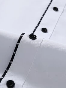 Manfinity Bizformal 男士拼色單排扣休閒百搭日常穿著襯衫，正式、儀式場合適用 - 白色 - 查看 5