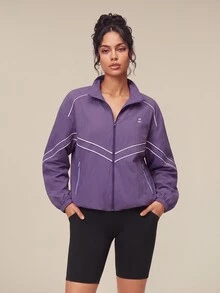 OutZeal Women Sports Jacket Gym Casual Printed Stand Collar Zip Up Jacket Fall Winter - Bold Plum - View 4