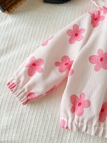 SHEIN 女嬰秋冬可愛花卉圖案燈芯絨連帽保暖內裡夾克 - 淺粉色 - 查看 6