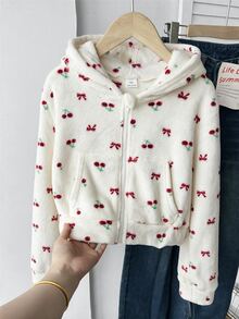 SHEIN 青少年女孩寬鬆休閒極簡舒適日常街頭風連帽修身口袋拉鍊短款長袖衛衣外套 豹紋抓絨 - 彩色 - 查看 5