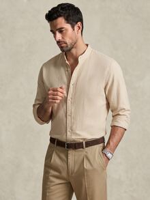 Lornavo Men's Solid Color Casual Versatile Daily Wear Shirt - Apricot - View 5