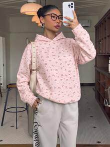CovetEZ 休閒極簡風粉色碎花滿版印花女款薄款運動衫，適合秋冬穿著 - 彩色 - 查看 5