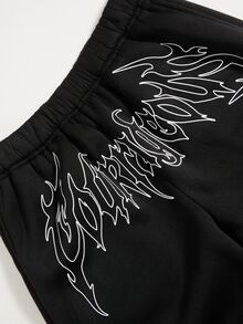 SHEIN 青少年男孩字母印花鬆緊腰休閒寬鬆運動長褲 - 黑色 - 查看 6