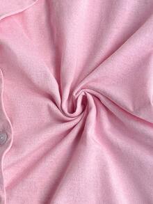 SHEIN Women Binding Detail Short Sleeved & Long Bottom Homewear Pajama Set - Pink - View 7
