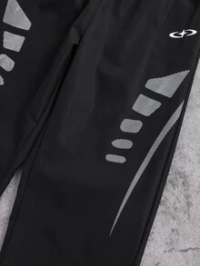 1pc Kids High Street Fashion Color Block Logo Print Straight Leg Pants, Novel Fashion, Comfortable Fabric, Versatile & Practical, New Arrival, Suitable For All Seasons, Daily Wear, Sports, School And Other Occasions, Tween Boys Pants - Black - View 6
