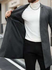 Manfinity Mode Men's Classic Grey Overcoat, Mature Business Vintage Autumn/Winter Daily Overcoat - Dark Grey - View 4