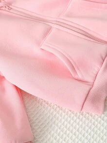Cozy Pixies 女嬰蝴蝶結裝飾前拉鍊休閒連帽衛衣 - 粉色 - 查看 4