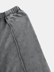 SHEIN 少女字母印花圓領短袖T恤與長褲休閒日常套裝 - 灰色 - 查看 4