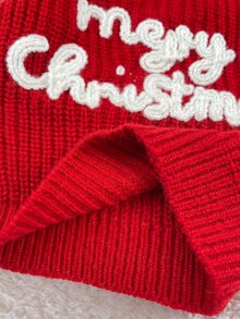 SHEIN Newborn Baby Letter Pattern Casual Daily Long Sleeve Sweater - Red - View 9