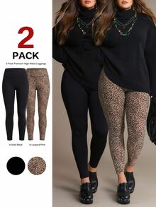 Freevana Legging Fashion Ketat Pinggang Tinggi Motif Leopard untuk Wanita Ukuran Plus - MultiWarna - View 1
