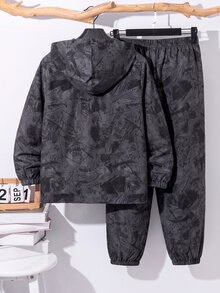SHEIN 大童男孩 2件套－拉鍊連帽外套與抽繩長褲，休閒運動風，適合秋冬 - 彩色 - 查看 2