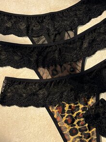 Bare Chapter 5pcs Leopard Print Lace Trim Women's Panty Set, Soft And Comfortable Fabric, Suitable For Daily Wear And All Seasons, Fashionable And Sexy Leopard Design, Perfect For Dates And Parties - Multicolor - View 3