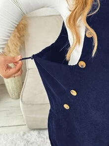 Plussiva Plus Maternity Solid Button Detail Overall Without Tee Photoshoot Summer Maternity Going Out - Navy Blue - View 8