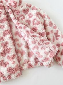 SHEIN 2件裝女嬰休閒毛茸茸豹紋立領夾克，秋冬季 - 彩色 - 查看 3