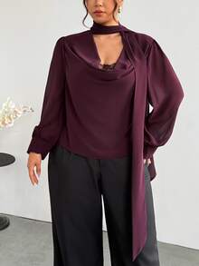 Firerie Plus Size Women Lace Patchwork Casual Daily Long Sleeve Blouse - Purple - View 4