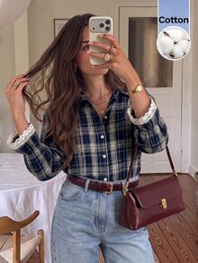 Serisse Women's Plaid Casual Versatile Daily Long Sleeve Shirt - Navy Blue - View 7