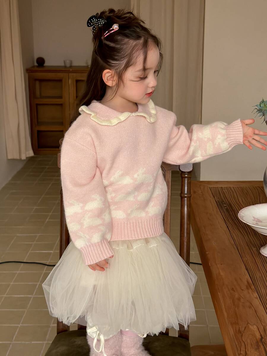 DAZY Infant/Toddler (Girl) Turn Collar Autumn/Winter Long Sleeve Cartoon Sweater - Pink - View 1