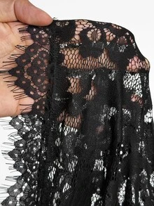NU&NOW Dark Coquette Y2K Mini Dress Bell Sleeve Fitted Square Neck Lace Tie Front See Through Eyelash Lace Hem Going Out Party Dress Fall - Black - View 8