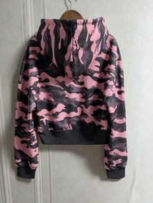 SHEIN x Carly Lawrence INAWLY 女款迷彩休閒日常穿著連帽衛衣 - 灰色 - 查看 2