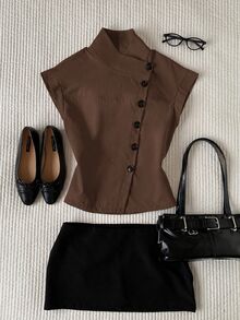 Comfortcana Women's Fashion Versatile Asymmetrical Button Trench Coat Jacket Street Style Elegant Teachers' Day Office Brown Autumn - Brown - View 7