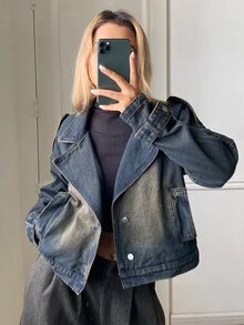 DAZY Women's Single-Breasted Casual Everyday Denim Jacket - Grey - View 1
