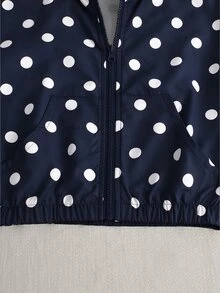 SHEIN 女童復古可愛日系風棕色波點連帽外套，秋季服飾，經典底色搭配滿版印花，寬鬆版型學生款 - 藏蓝色 - 查看 4