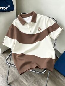 Daypath Brown And Beige Color-Block Short Sleeve Polo Shirt With Button Placket And Regular Fit - Multicolor - View 1