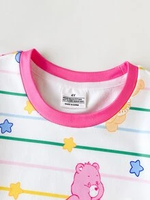 SHEIN X Care Bears 女童休閒簡約居家服套裝，柔軟舒適長袖長褲，適合秋冬，貼身剪裁 - 彩色 - 查看 6