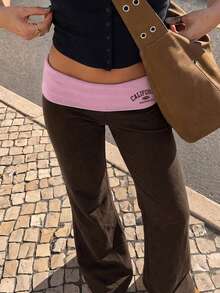 Muchica 女款休閒低腰對比腰帶直筒長褲，女款休閒服飾，女款秋季服飾，冬季服飾，2026秋冬，休閒，Y2K，女款通勤穿搭，基礎款，牛仔女郎，復古，返校，外出，學校，2000年代服飾 - 彩色 - 查看 5