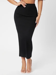 SHEIN VCAY Plus Size Women's Black Elegant Fitted Pencil Skirt - Black - View 3