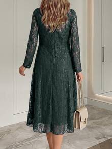 Medorina Women's French Lace Long Sleeve Vacation Dress - Dark Green - View 2