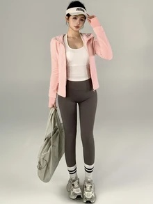 DAZY Women's Letter Embroidered Zipper Front Drawstring Hooded Sports Jacket - Pink - View 4
