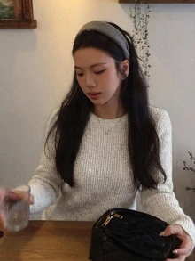 DAZY 女款蝴蝶結綁帶長袖拼色韓風針織衫 - 米色 - 查看 5