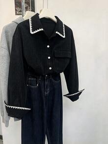 GlowEve Women's Colorblock Casual Versatile Everyday Outing Shirt - Black - View 4