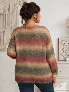 EMERY ROSE Plus Size Women's Winter Gradient Knit Pullover Sweater - Multicolor - View 2