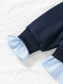 Tween Girls Fleece Lined 2-In-1 College Sweatshirt & Wide Leg Pants Set - Navy Blue - View 8