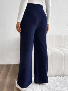 SHEIN 純色前綁帶簡約休閒孕婦長褲 秋季 - 藏蓝色 - 查看 2