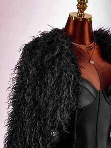Amplova Women's Cropped Shawl Collar Wool Top, Sexy Avant-Garde Mini Jacket, Suitable For Autumn/Winter Party And Date Outfits - Black - View 6