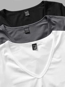 SHEIN EZwear 3 Buah Kaos Ukuran Besar - MultiWarna - View 5