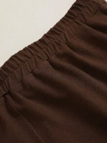 Weeklong Plus Size Elegant Off Shoulder Cape Knit Two Pieces Set, Asymmetric Top & Wide Leg Pants - Brown - View 5