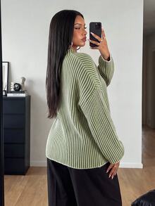 POPSWAY Cardigan de punto con cremallera, a rayas y bloques de color, estilo minimalista, talla grande, para invierno - Multicolor - Ver 4