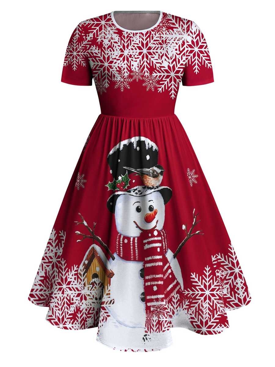 EMERY ROSE Plus Size Women's Summerween Halloween Ghost Pumpkin Floral Print Short Sleeve A-Line Dress, Fall Spooky Season Casual Party Outfits Christmas - Multicolor - View 1