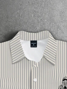 Manfinity EMRG Men's Street Style Letter & Character Print Short Shirt, Loose Fit Short Sleeve Lapel Collar Casual Top, Summer Streetwear - White - View 3