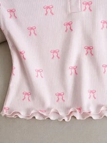 SHEIN Teen Girl Bow Print Long Sleeve Top And Pants Loungewear - Multicolor - View 8