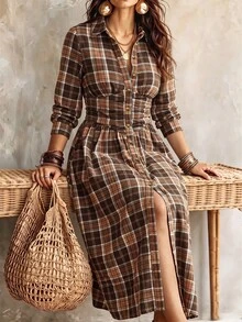 Linhara Plus Solid Button Front Shirt Dress Without Belt - Multicolor - View 3